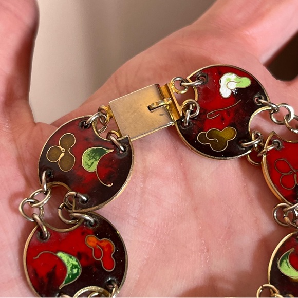 Vintage 60 70 Bohemian Red Enameled Double link made in Taiwan Mod MCM Bracelet - Picture 15 of 16